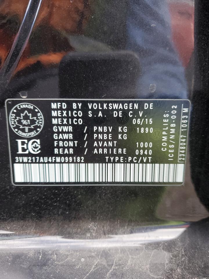 2015 Volkswagen Golf VIN: 3VW217AU4FM099182 Lot: 91210125