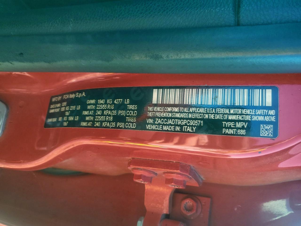 2016 Jeep Renegade Limited VIN: ZACCJADT9GPC90571 Lot: 94404655