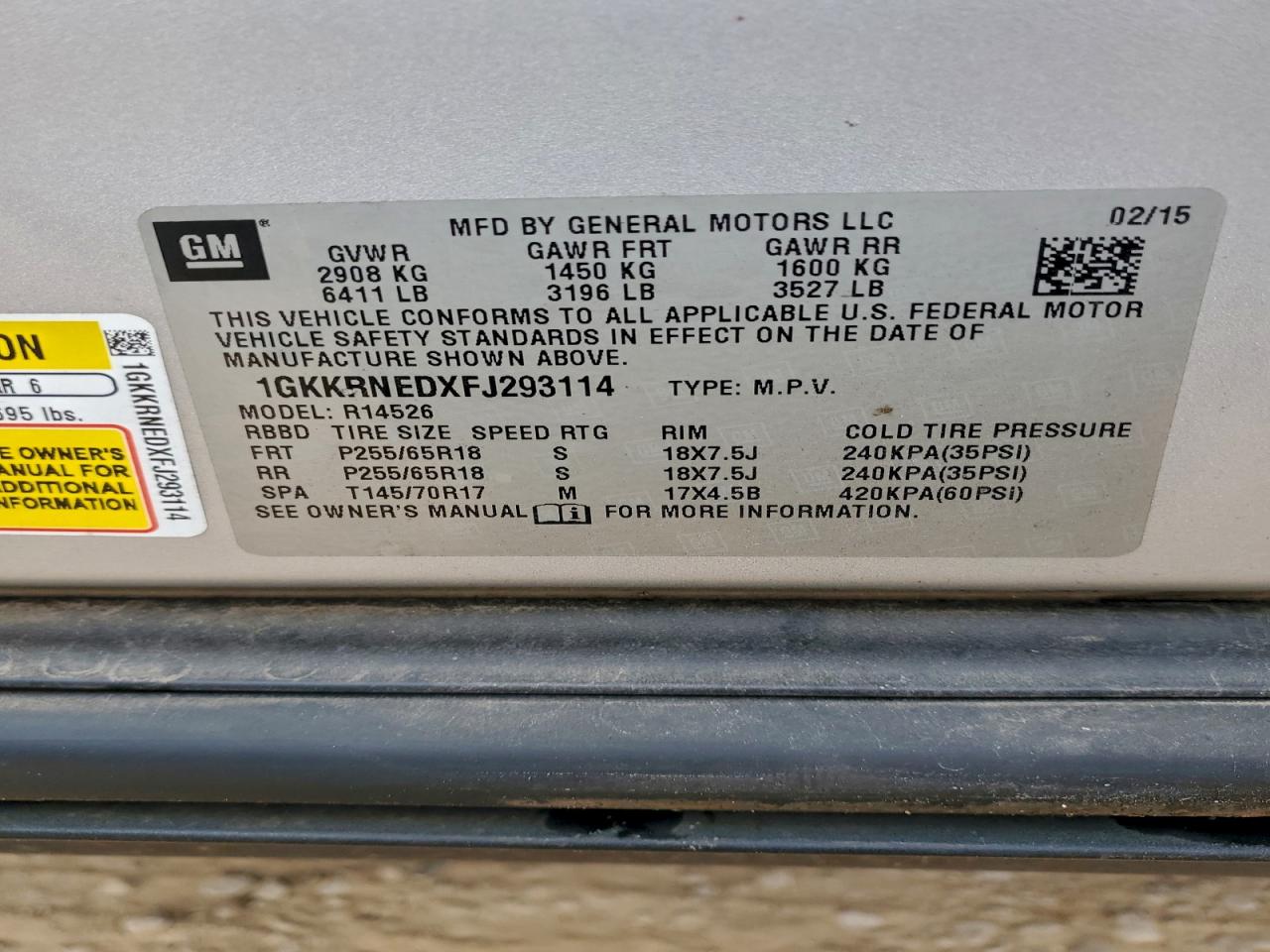 2015 GMC Acadia Sle VIN: 1GKKRNEDXFJ293114 Lot: 94480875