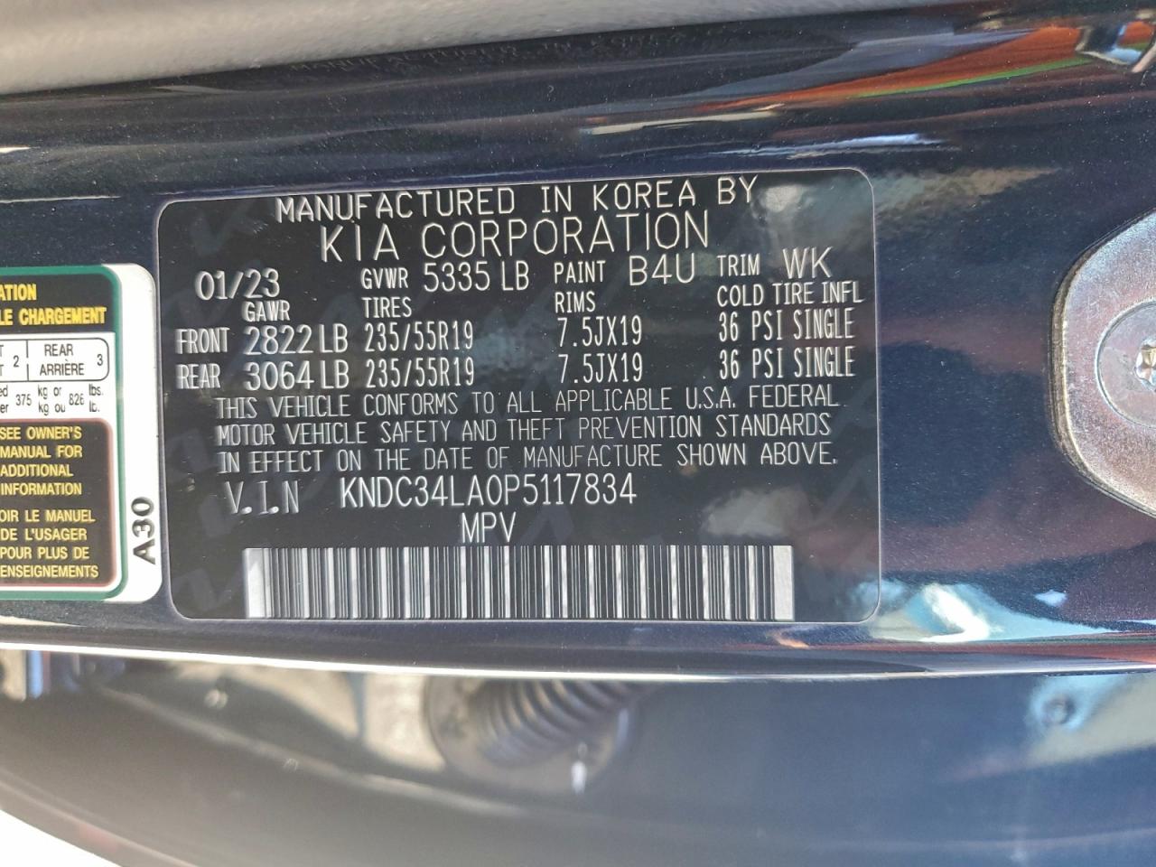 2023 Kia Ev6 Light VIN: KNDC34LA0P5117834 Lot: 93542725