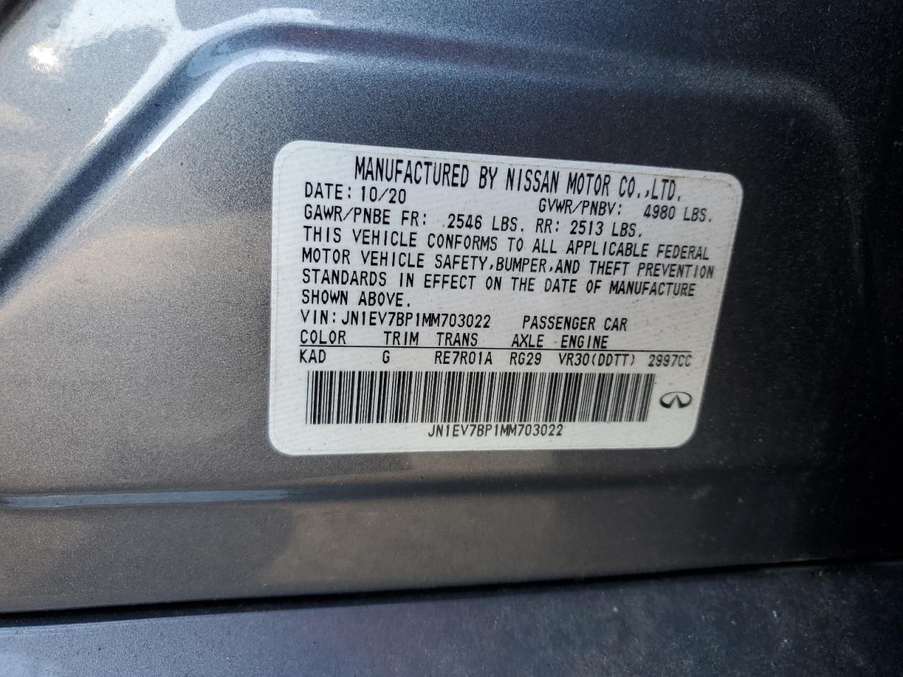 2021 Infiniti Q50 Luxe VIN: JN1EV7BP1MM703022 Lot: 92862805