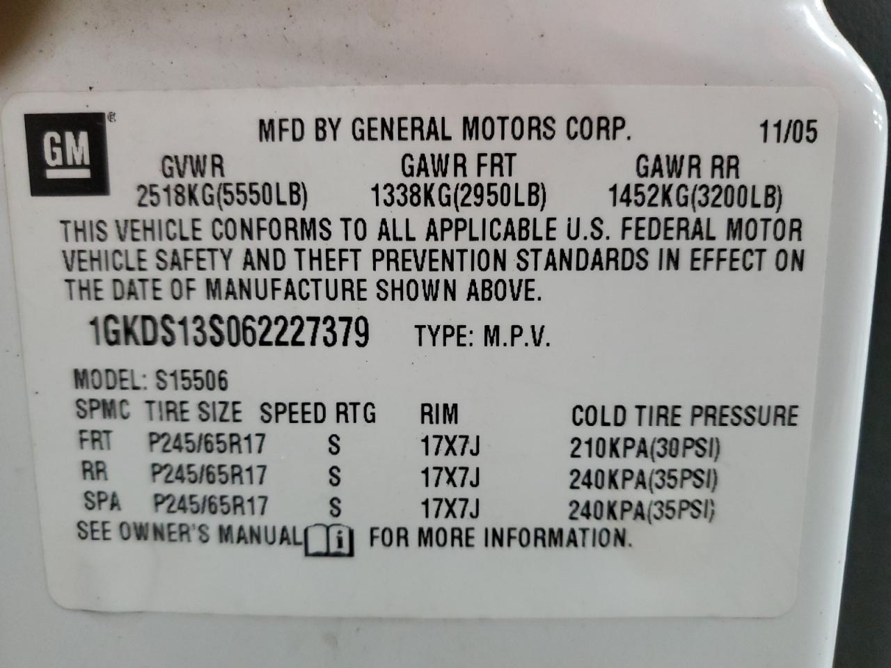 2006 GMC Envoy VIN: 1GKDS13S062227379 Lot: 93121455