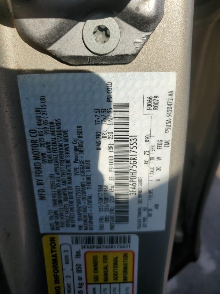 2016 Ford Fusion Se VIN: 3FA6P0H75GR175531 Lot: 93673615