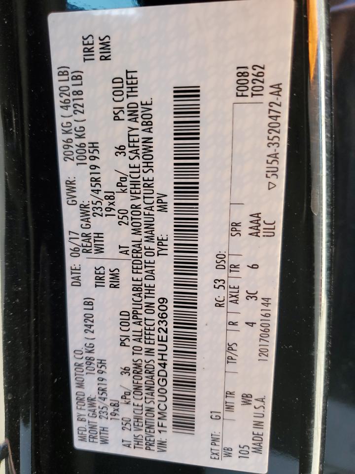 2017 Ford Escape Se VIN: 1FMCU0GD4HUE23609 Lot: 91735625