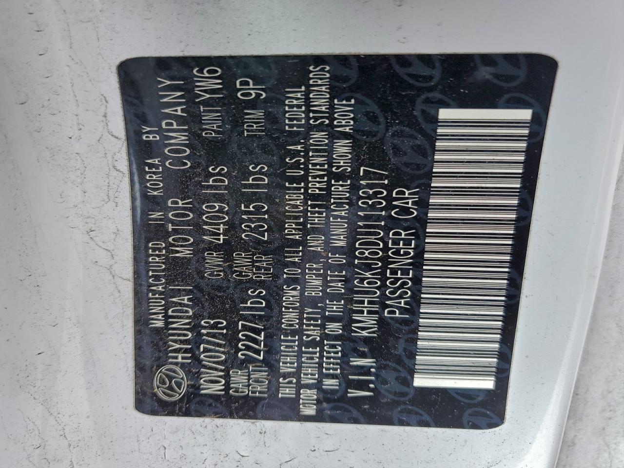 2013 Hyundai Genesis Coupe 3.8L VIN: KMHHU6KJ8DU113317 Lot: 93722875