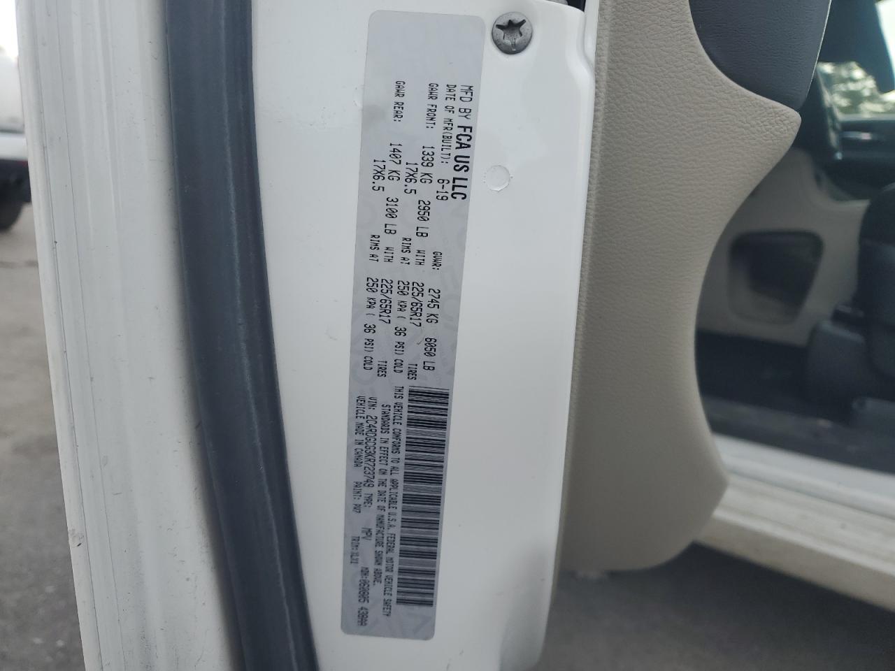 2019 Dodge Grand Caravan Sxt VIN: 2C4RDGCG3KR723749 Lot: 92274425