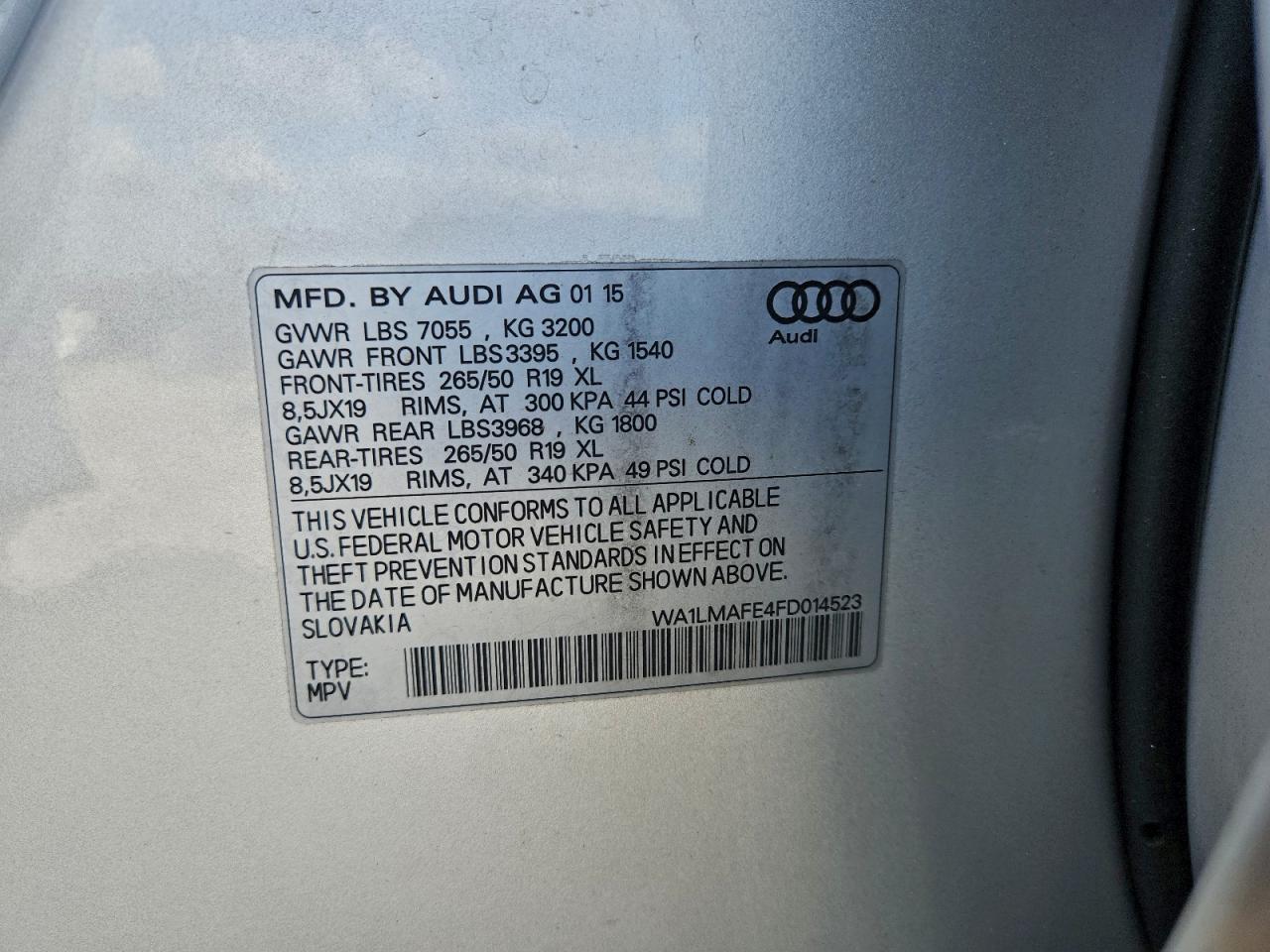 2015 Audi Q7 Tdi Premium Plus VIN: WA1LMAFE4FD014523 Lot: 93237985