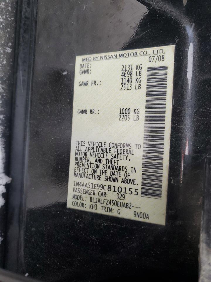 2009 Nissan Maxima S VIN: 1N4AA51E99C810155 Lot: 91146425