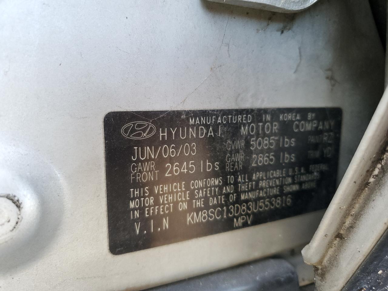 2003 Hyundai Santa Fe Gls VIN: KM8SC13D83U553816 Lot: 91199865