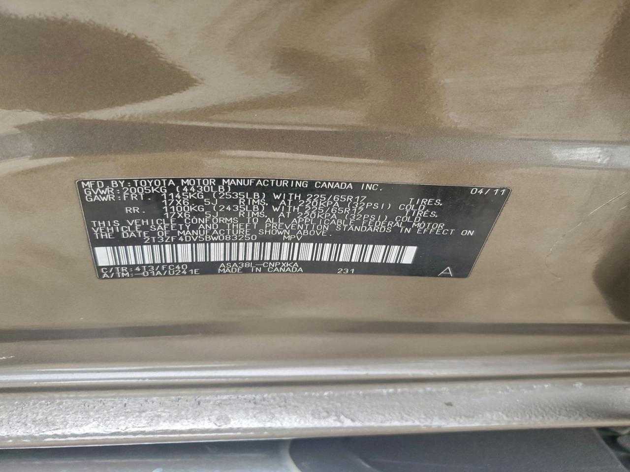 2011 Toyota Rav4 VIN: 2T3ZF4DV5BW083250 Lot: 94470515