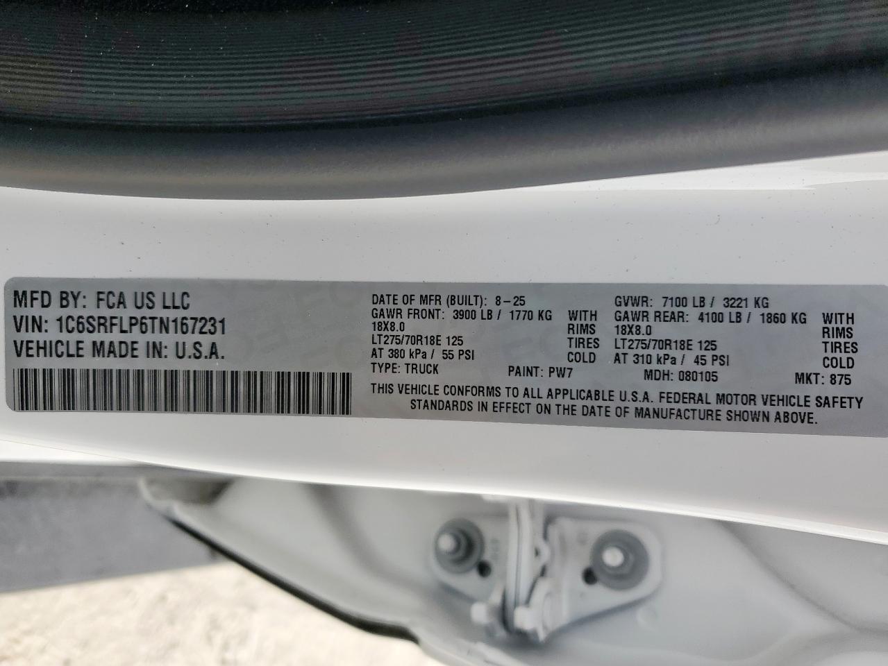 2026 Ram 1500 Rebel VIN: 1C6SRFLP6TN167231 Lot: 93253915