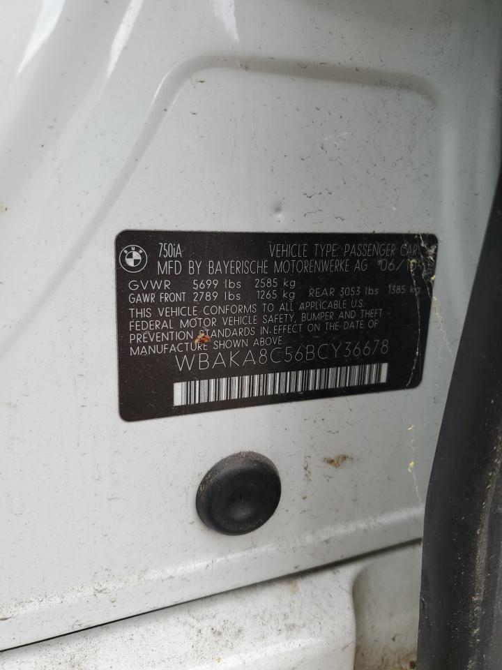 2011 BMW 750 I VIN: WBAKA8C56BCY36678 Lot: 90943765