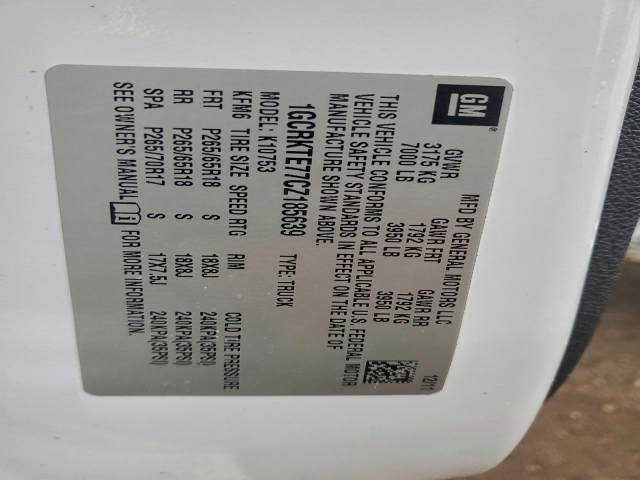 2012 Chevrolet Silverado K1500 Ltz VIN: 1GCRKTE77CZ185639 Lot: 94178585