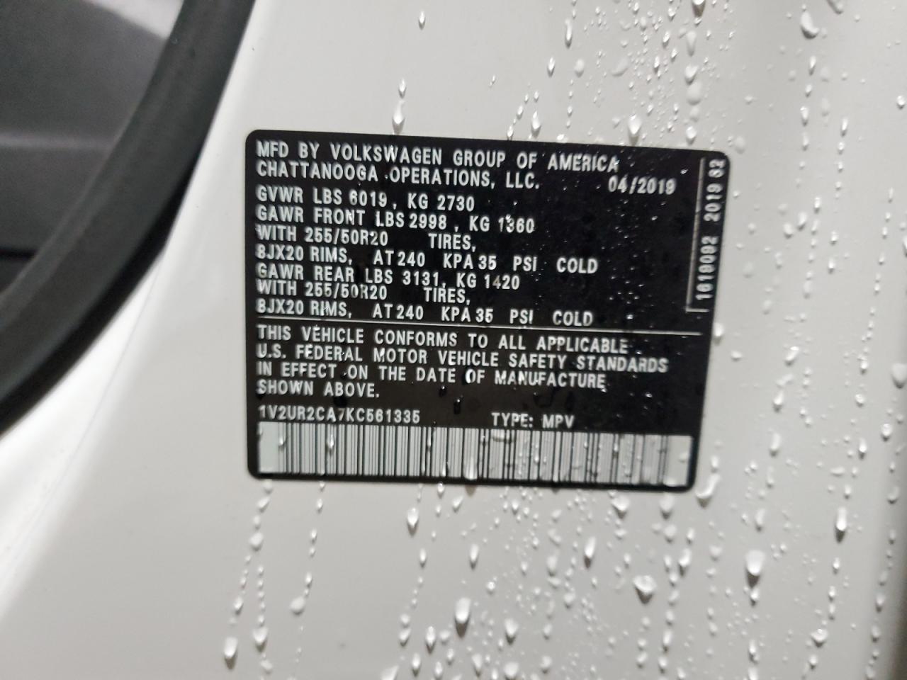 2019 Volkswagen Atlas Se VIN: 1V2UR2CA7KC561335 Lot: 92909715