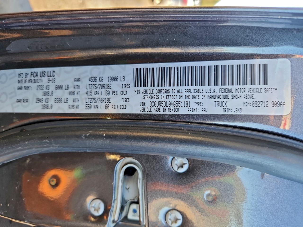 2017 Ram 2500 Slt VIN: 3C6UR5DL0HG551181 Lot: 94676775