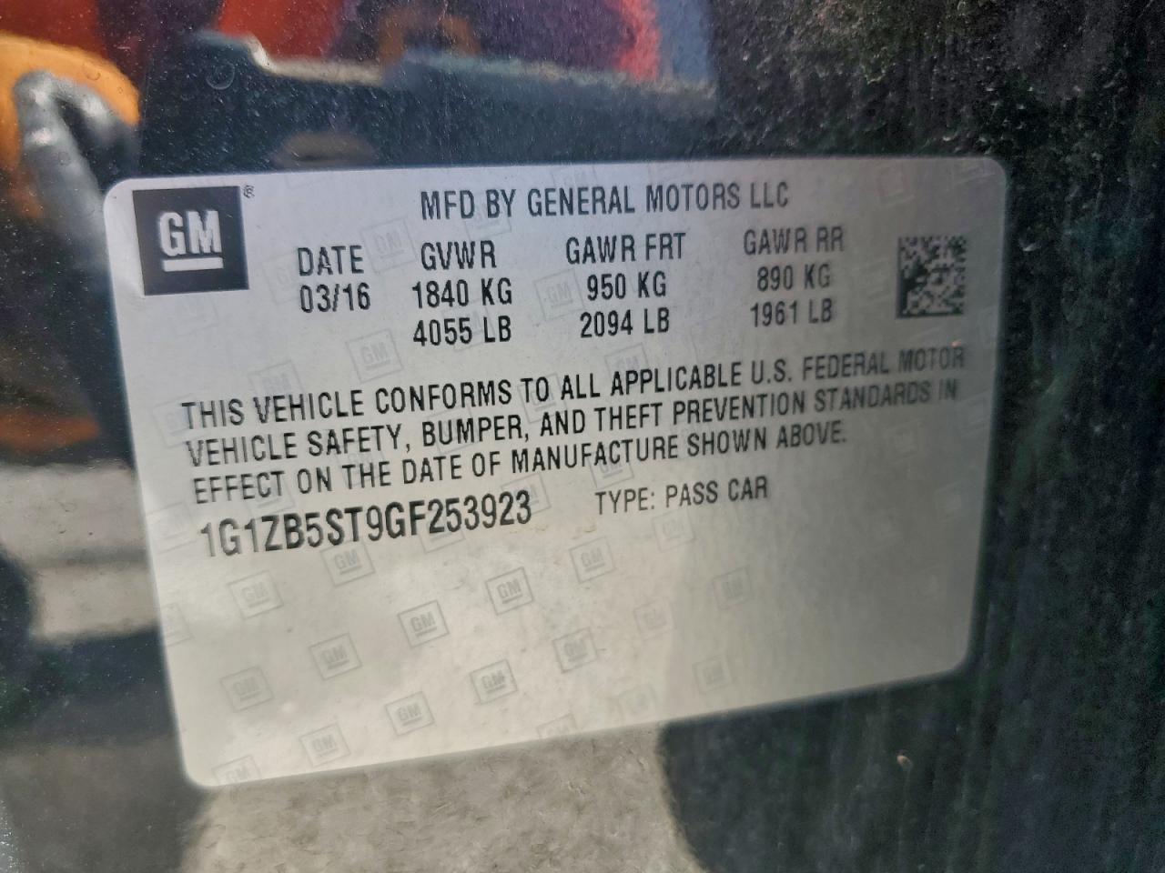 2016 Chevrolet Malibu Ls VIN: 1G1ZB5ST9GF253923 Lot: 94349105