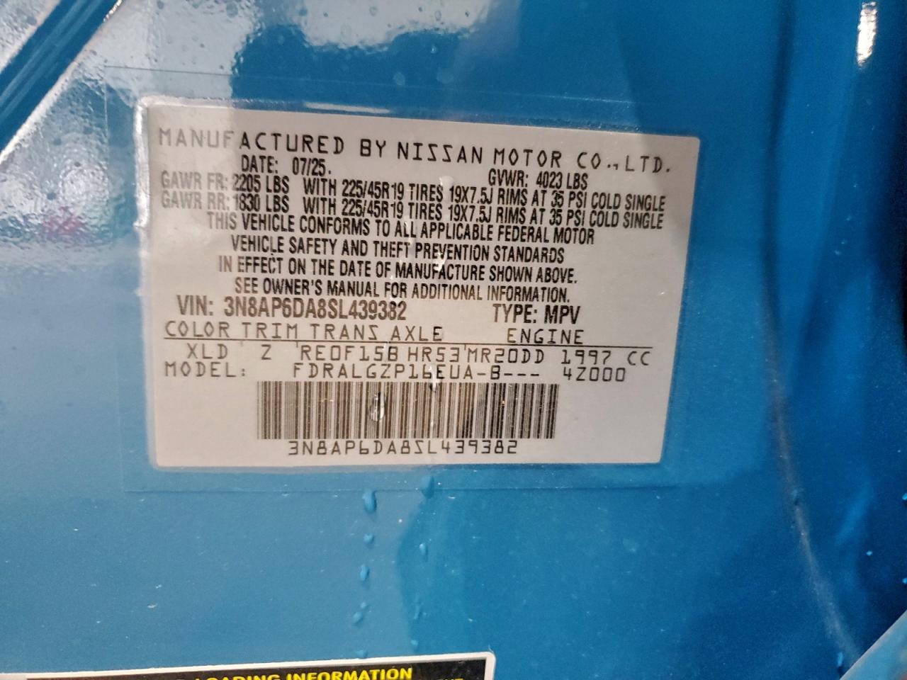 2025 Nissan Kicks Sr VIN: 3N8AP6DA8SL439382 Lot: 93756555