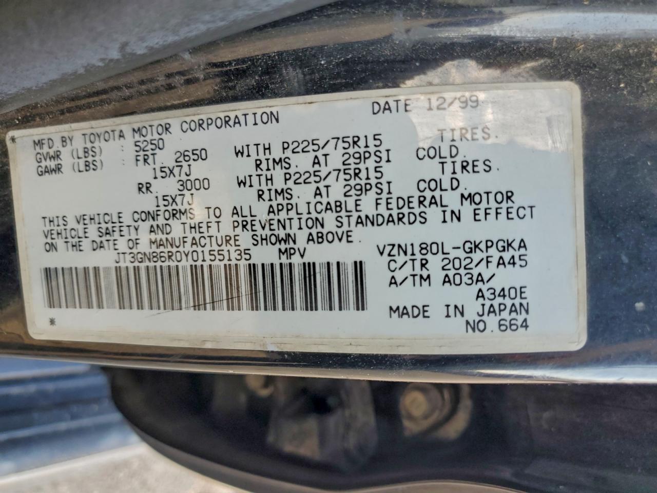 2000 Toyota 4Runner Sr5 VIN: JT3GN86R0Y0155135 Lot: 94364225