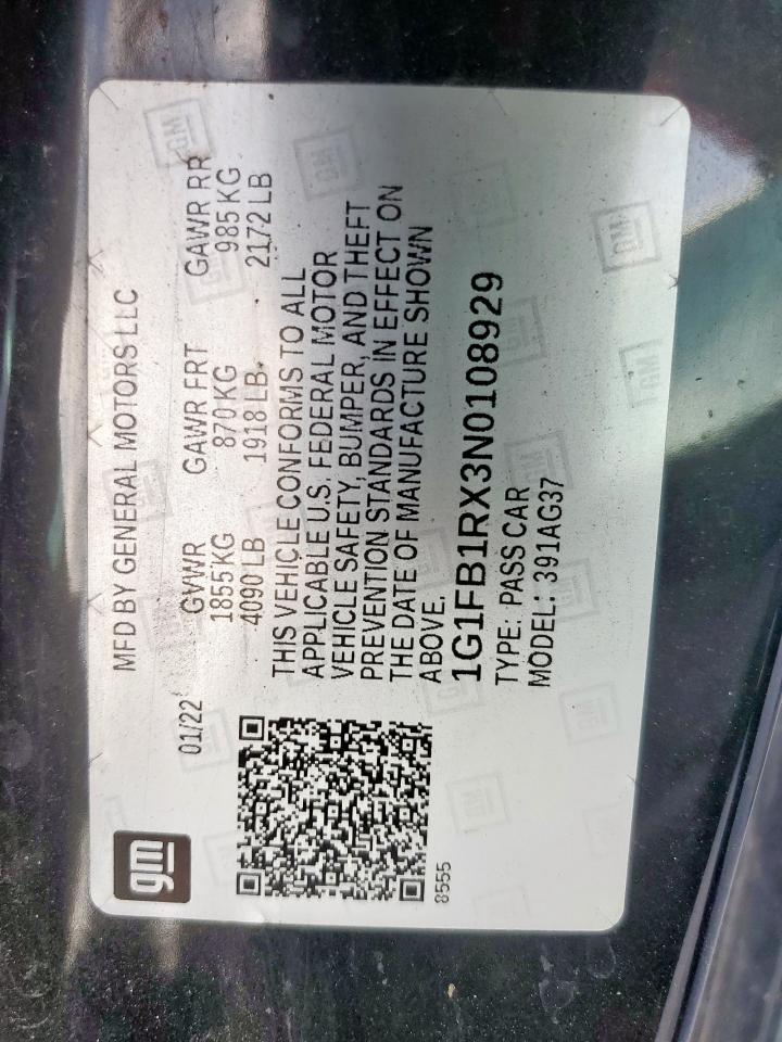 2022 Chevrolet Camaro Ls VIN: 1G1FB1RX3N0108929 Lot: 93106975