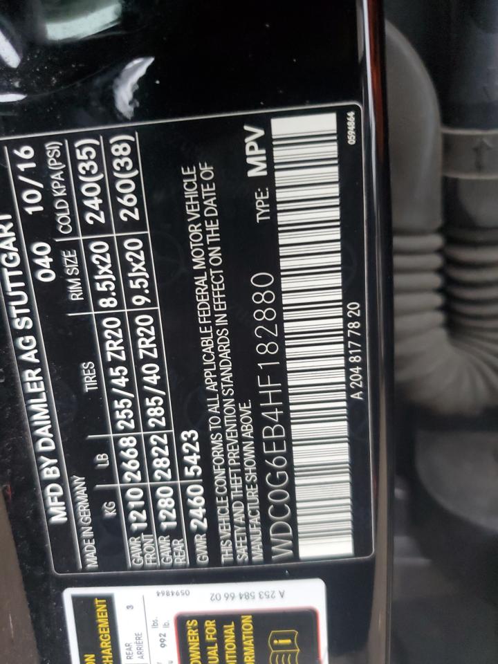 2017 Mercedes-Benz Glc 43 4Matic Amg VIN: WDC0G6EB4HF182880 Lot: 91485325