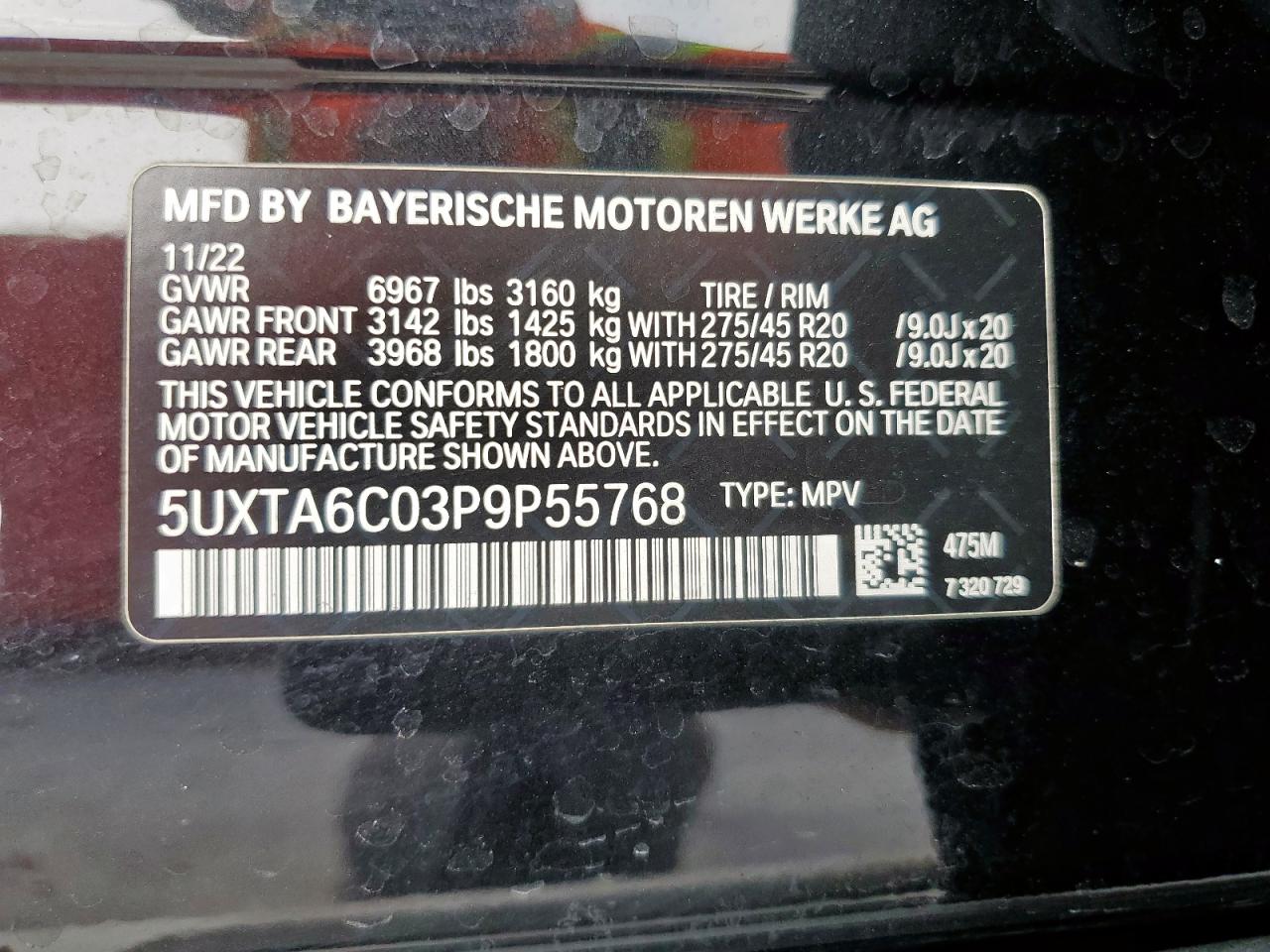 2023 BMW X5 xDrive45E VIN: 5UXTA6C03P9P55768 Lot: 93685975