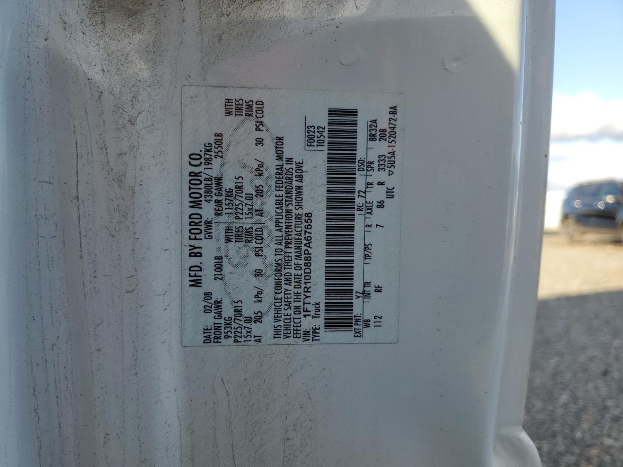 2008 Ford Ranger VIN: 1FTYR10D88PA67658 Lot: 93052485