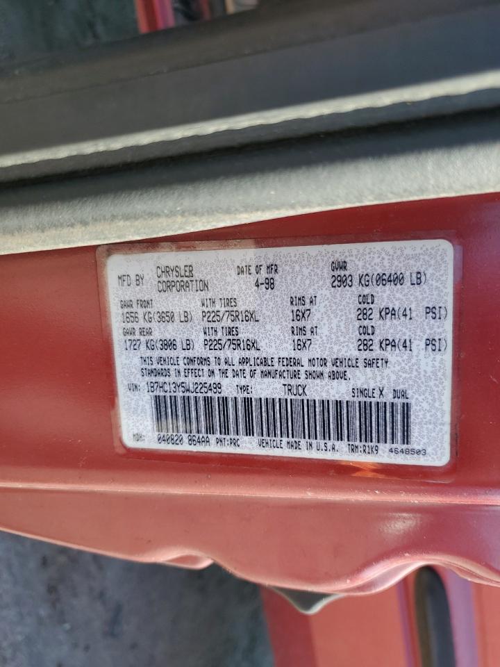 1998 Dodge Ram 1500 VIN: 1B7HC13Y5WJ225499 Lot: 91561455