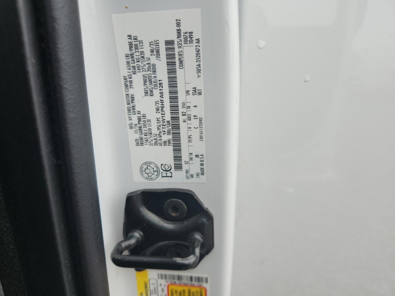 2017 Ford F150 Supercrew VIN: 1FTEW1EP6HFA61281 Lot: 93378585