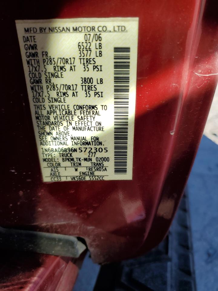 2006 Nissan Titan Xe VIN: 1N6BA06B96N572305 Lot: 93278205