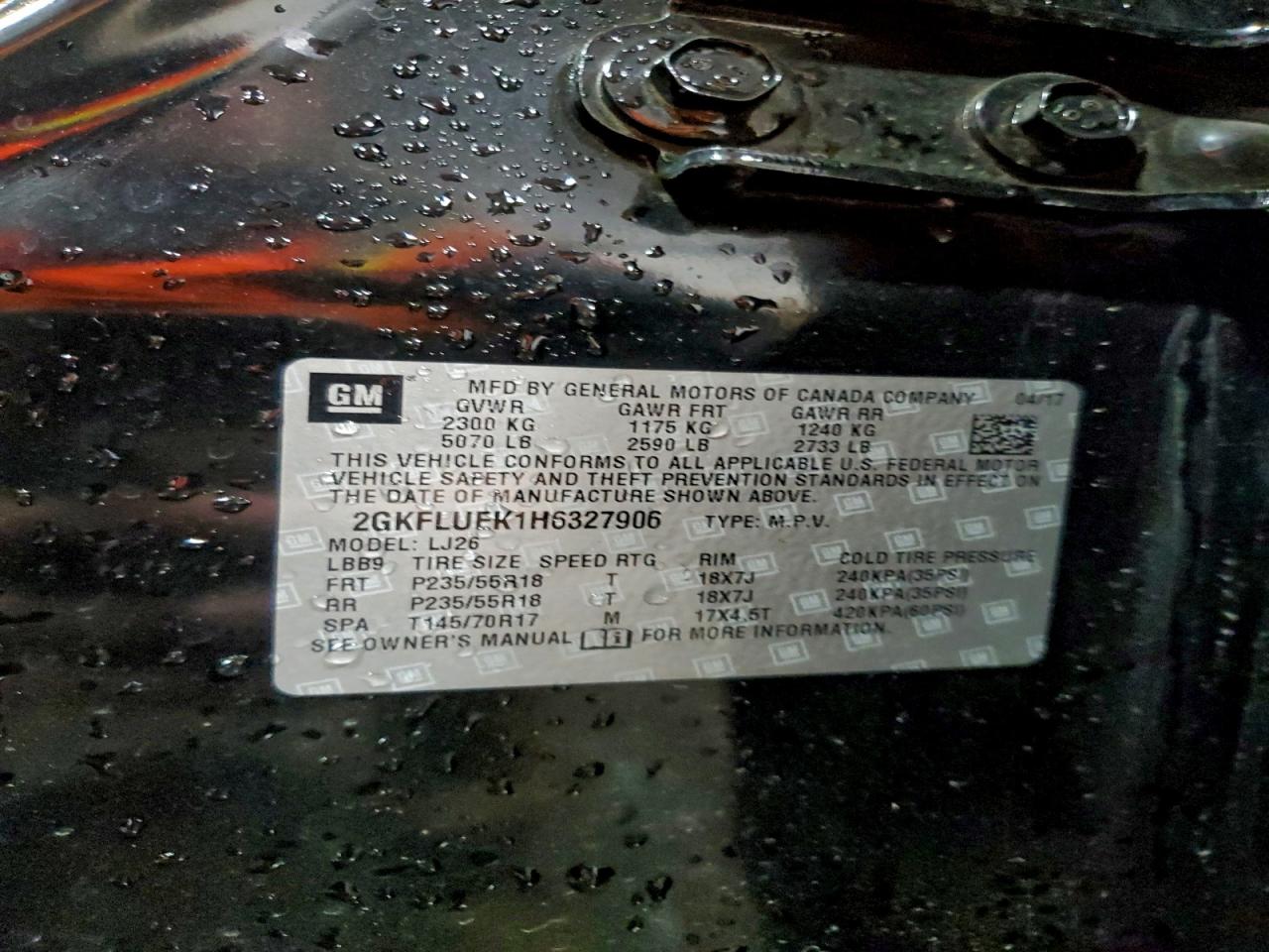 2017 GMC Terrain Slt VIN: 2GKFLUEK1H6327906 Lot: 93728945