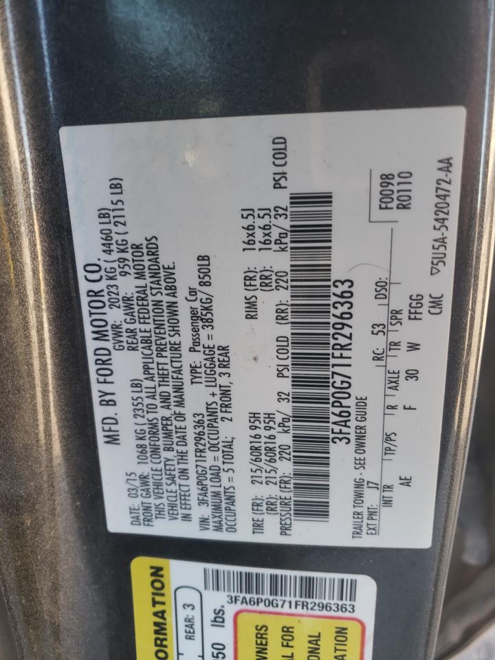 2015 Ford Fusion S VIN: 3FA6P0G71FR296363 Lot: 91729245