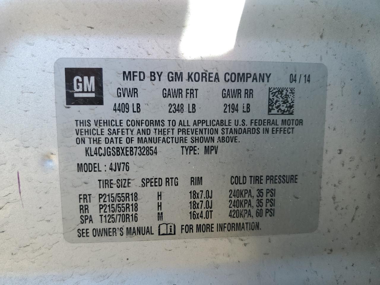 2014 Buick Encore VIN: KL4CJGSBXEB732854 Lot: 92702805