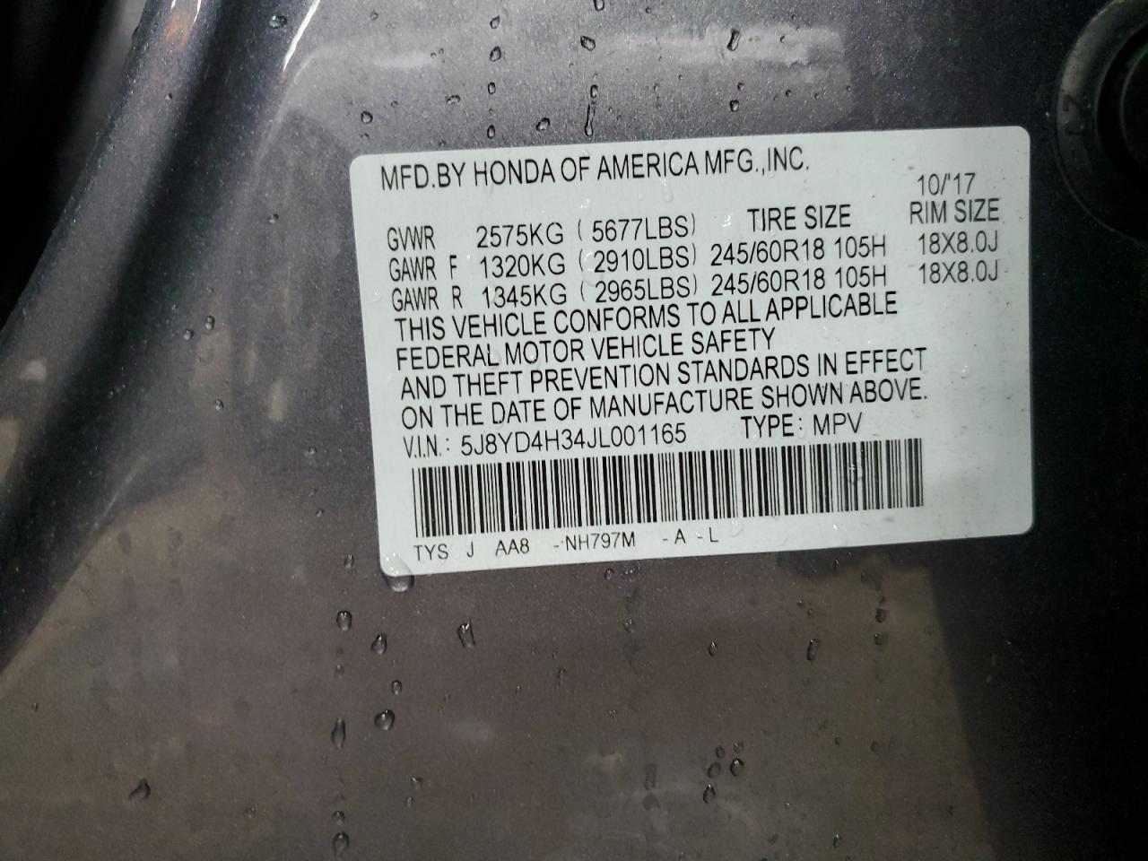 2018 Acura Mdx VIN: 5J8YD4H34JL001165 Lot: 91790695