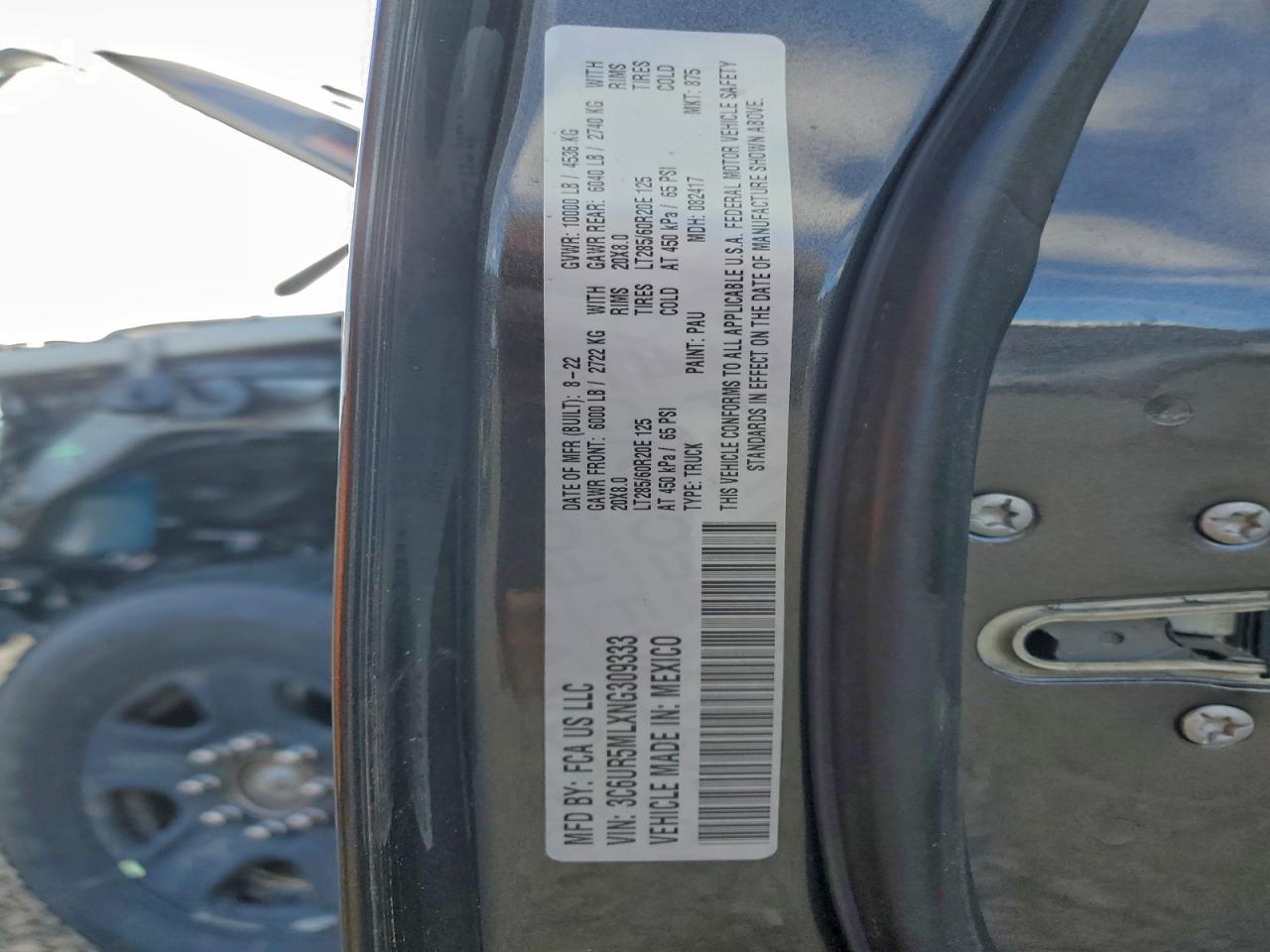 2022 Ram 2500 Big Horn/Lone Star VIN: 3C6UR5MLXNG309333 Lot: 92738135