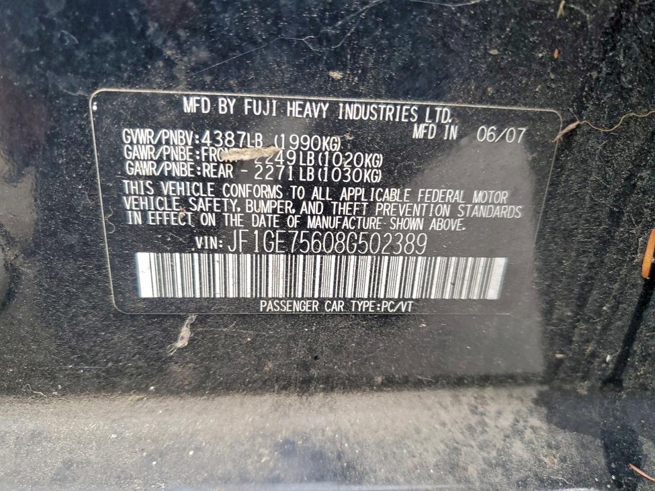 2008 Subaru Impreza Wrx Premium VIN: JF1GE75608G502389 Lot: 93346465