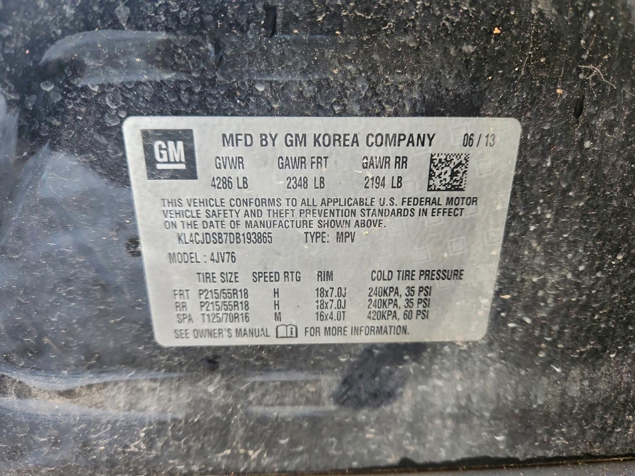 2013 Buick Encore Premium VIN: KL4CJDSB7DB193865 Lot: 94548125