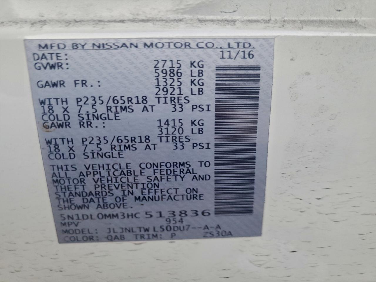 2017 Infiniti Qx60 VIN: 5N1DL0MM3HC513836 Lot: 94533065