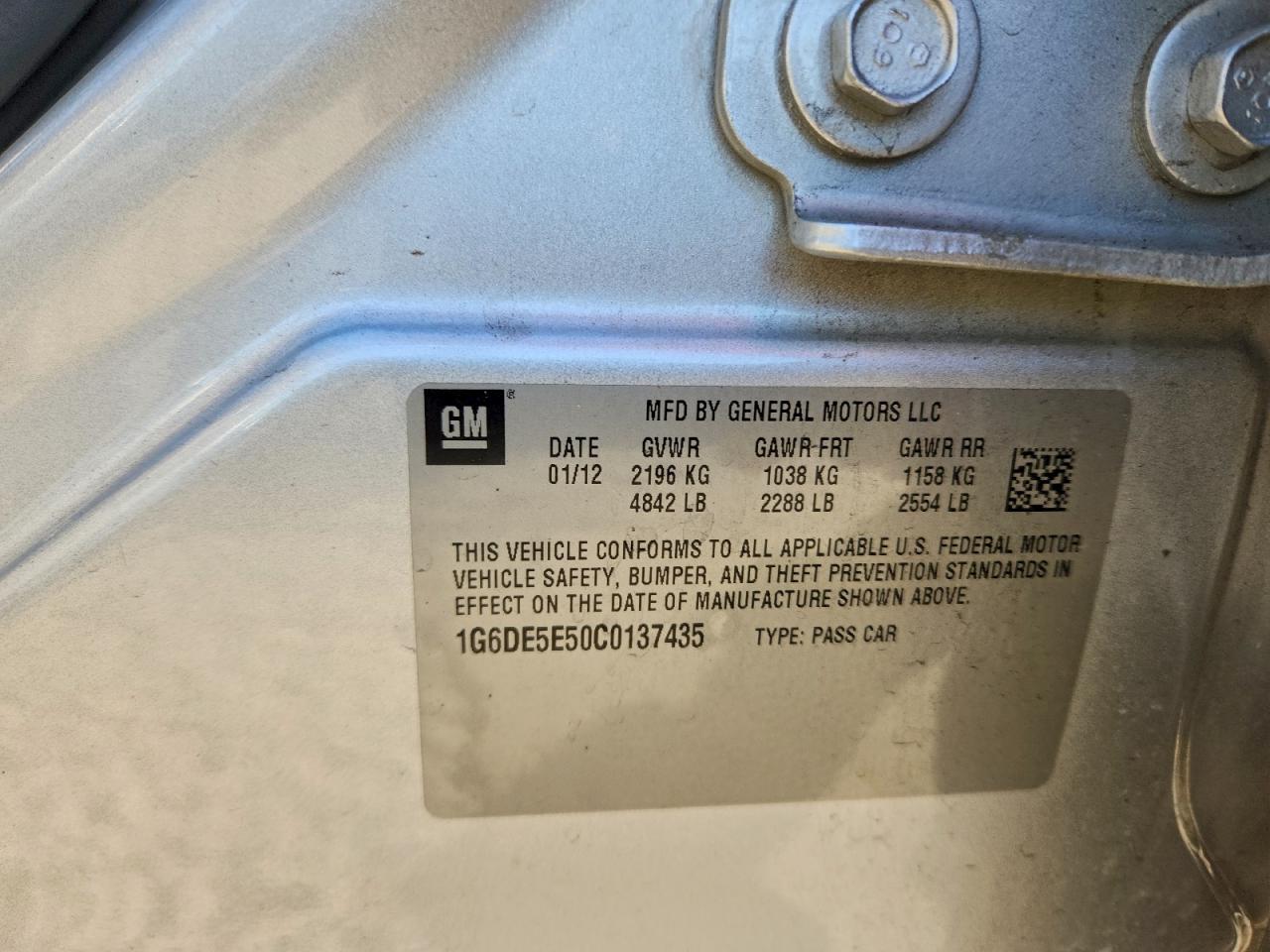 2012 Cadillac Cts Luxury Collection VIN: 1G6DE5E50C0137435 Lot: 93963185