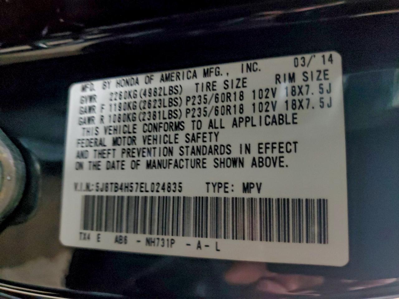 2014 Acura Rdx Technology VIN: 5J8TB4H57EL024835 Lot: 93718885