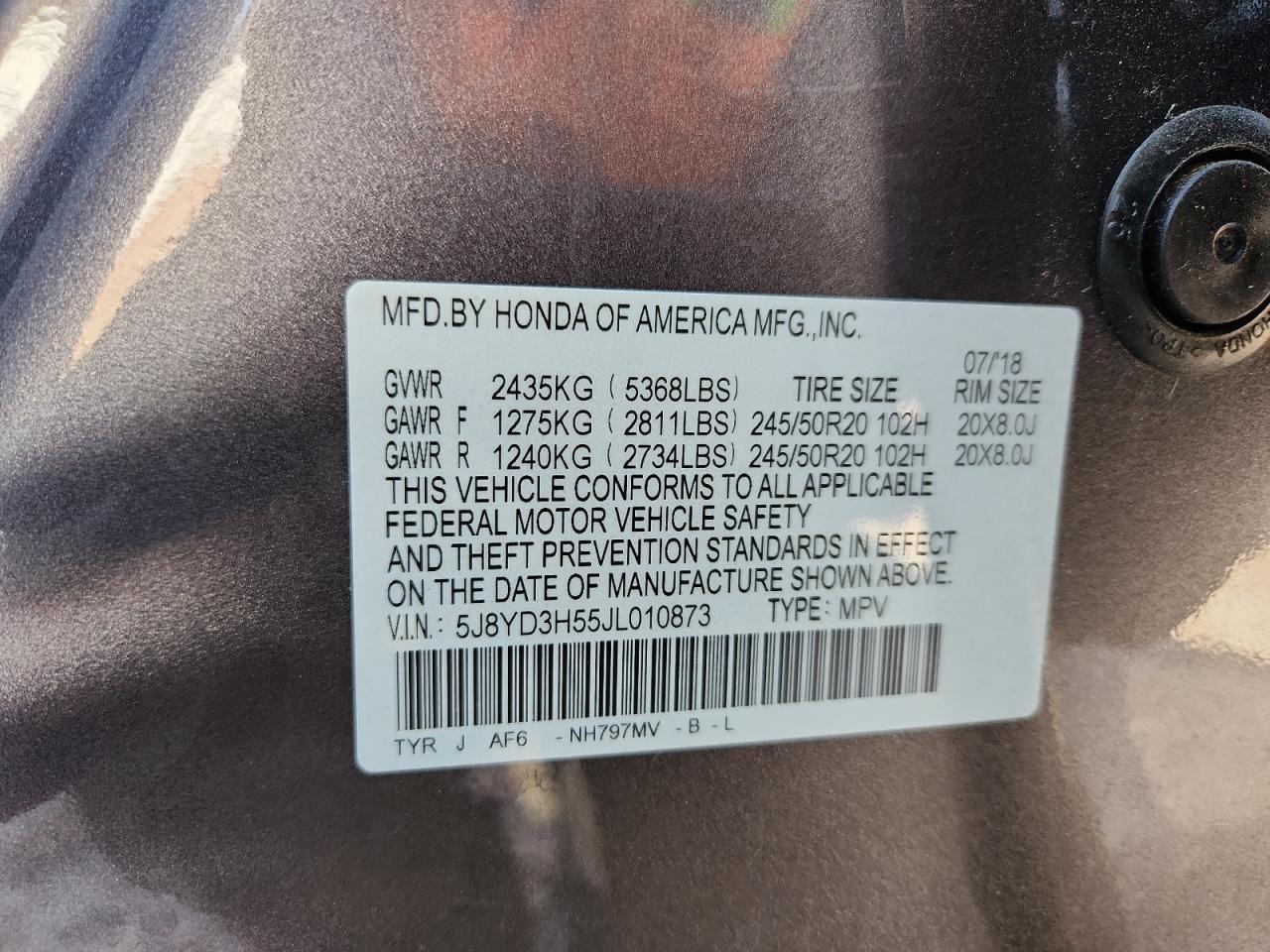 2018 Acura Mdx Technology VIN: 5J8YD3H55JL010873 Lot: 90679015