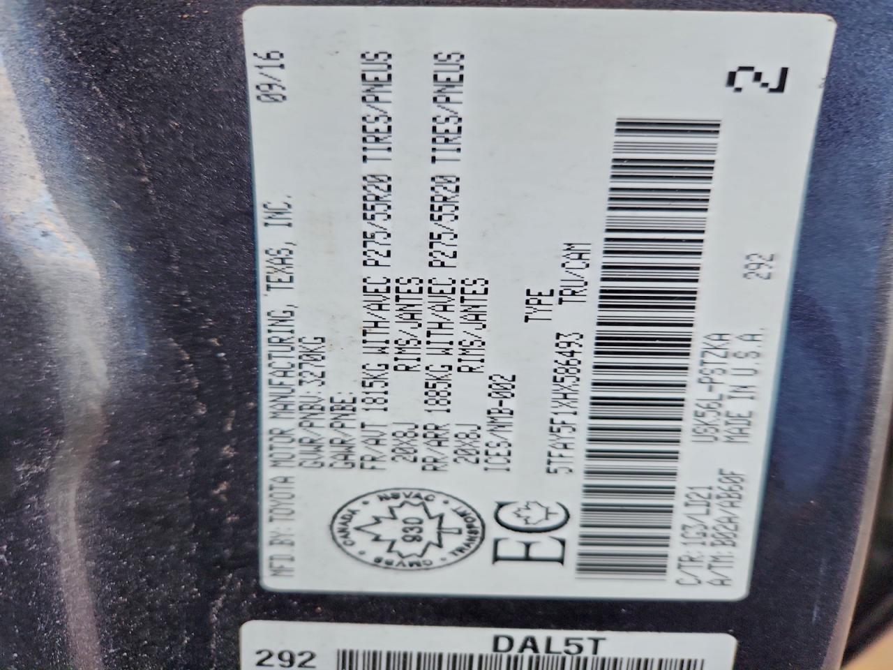 2017 Toyota Tundra Crewmax 1794 VIN: 5TFAY5F1XHX586493 Lot: 94387895