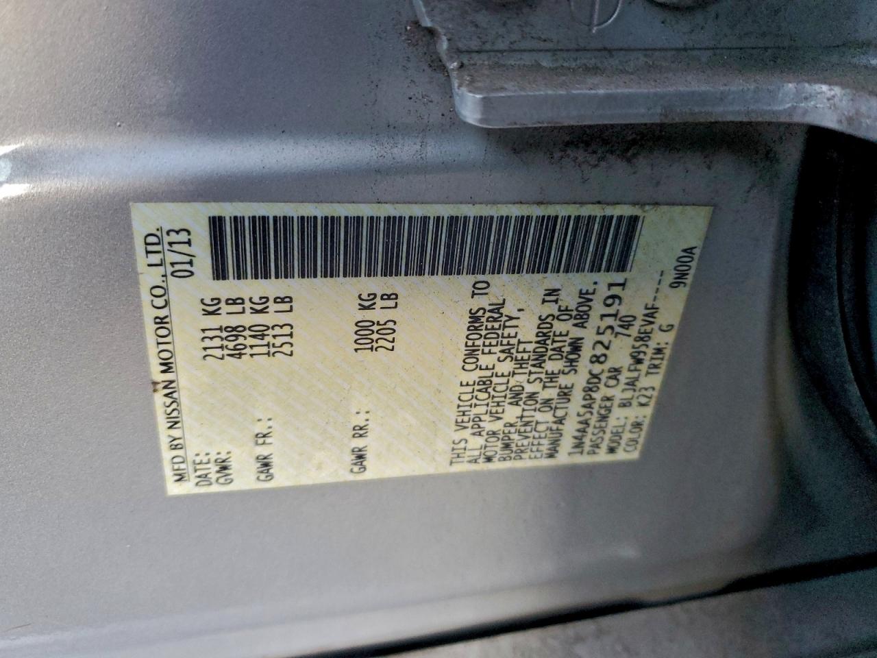 2013 Nissan Maxima S VIN: 1N4AA5AP8DC825191 Lot: 93857675