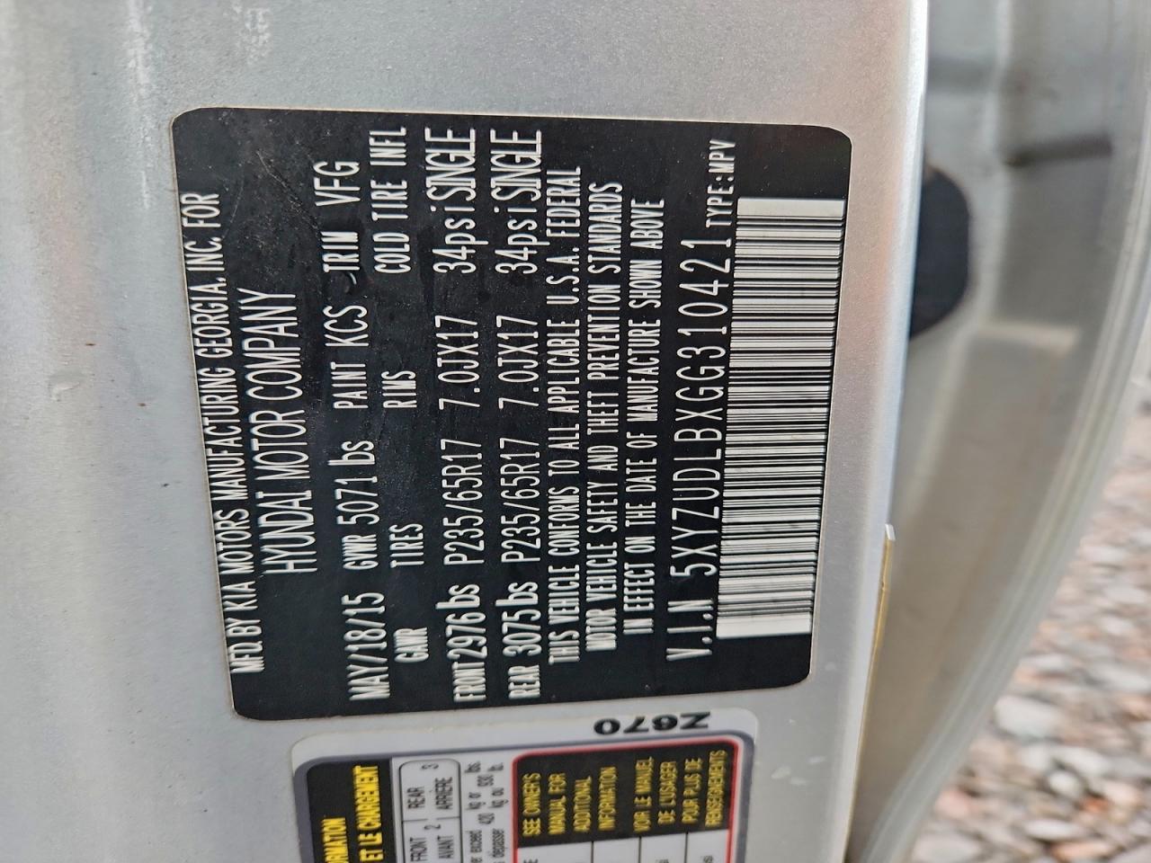 2016 Hyundai Santa Fe Sport VIN: 5XYZUDLBXGG310421 Lot: 93685585