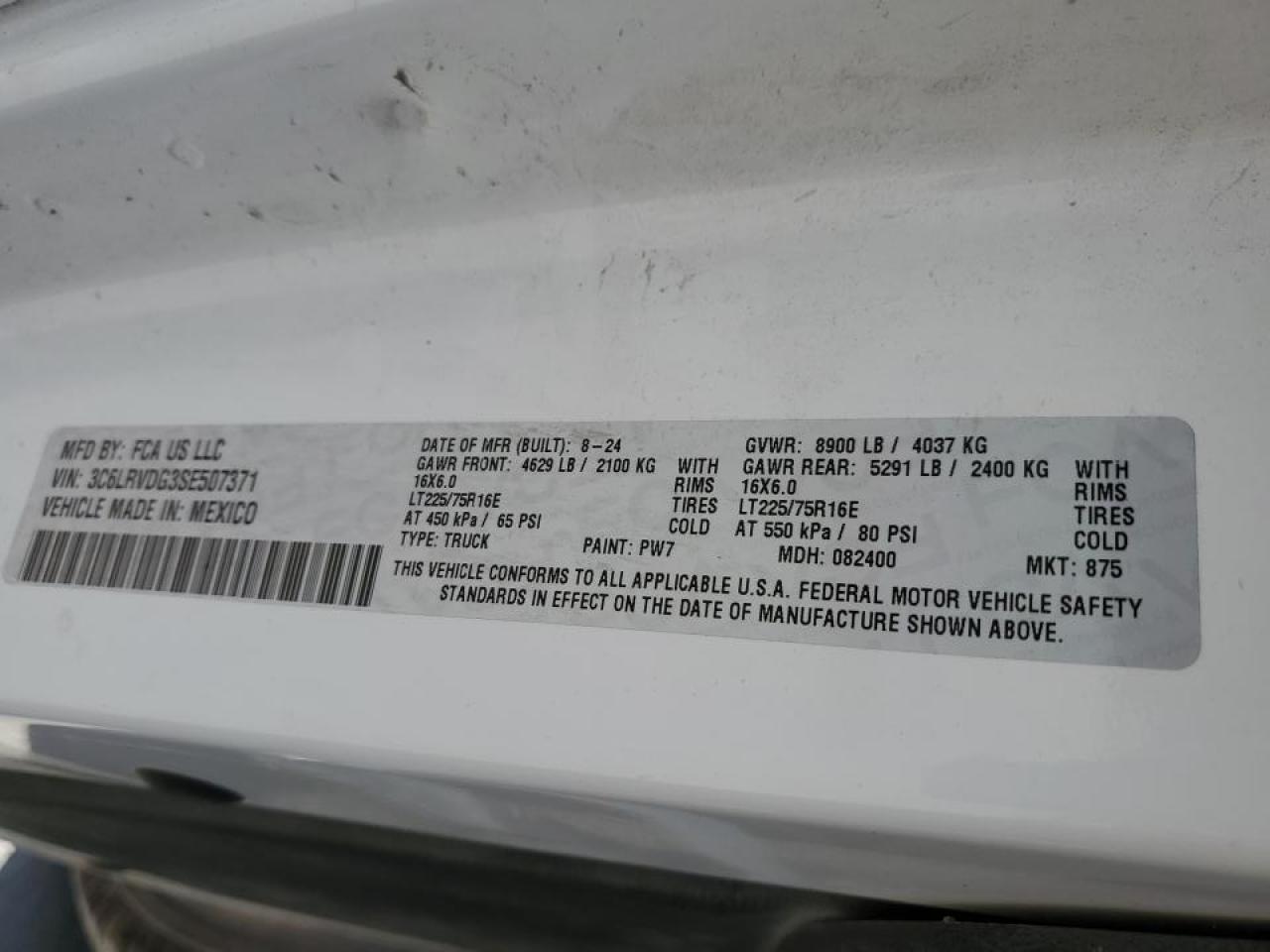 2025 Ram Promaster 2500 2500 High VIN: 3C6LRVDG3SE507371 Lot: 93159455