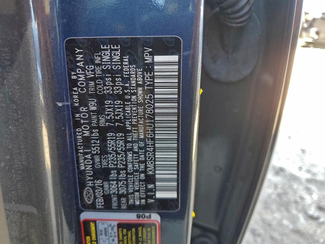 2017 Hyundai Santa Fe Se Ultimate VIN: KM8SR4HF6HU178025 Lot: 94248785