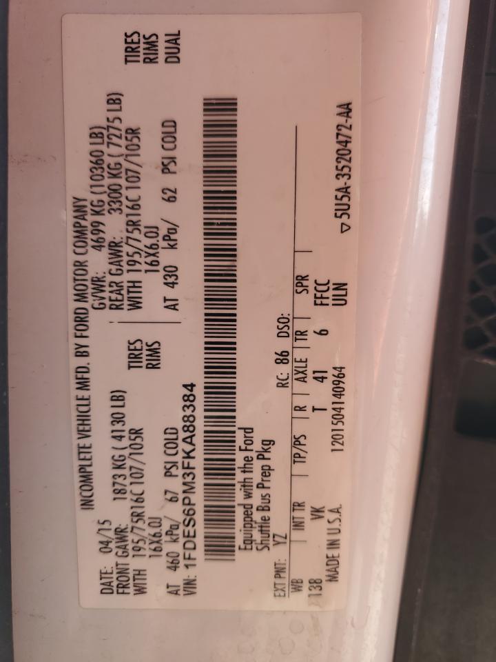 2015 Ford Transit T- - Bus VIN: 1FDES6PM3FKA88384 Lot: 92268545