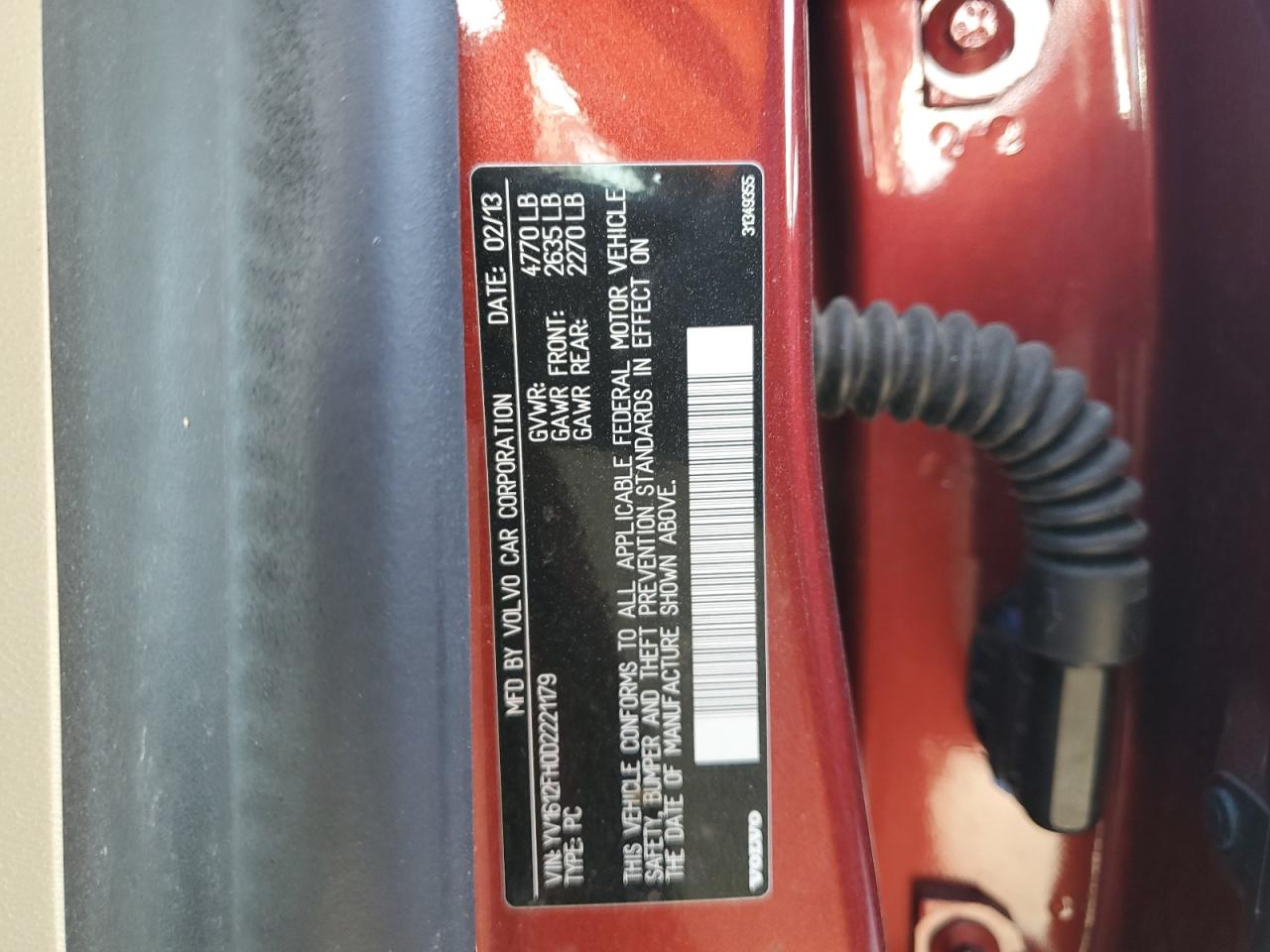 2013 Volvo S60 T5 VIN: YV1612FH0D2221179 Lot: 91669665