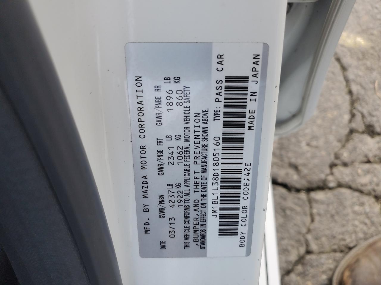 2013 Mazda Speed 3 VIN: JM1BL1L38D1805160 Lot: 93747155