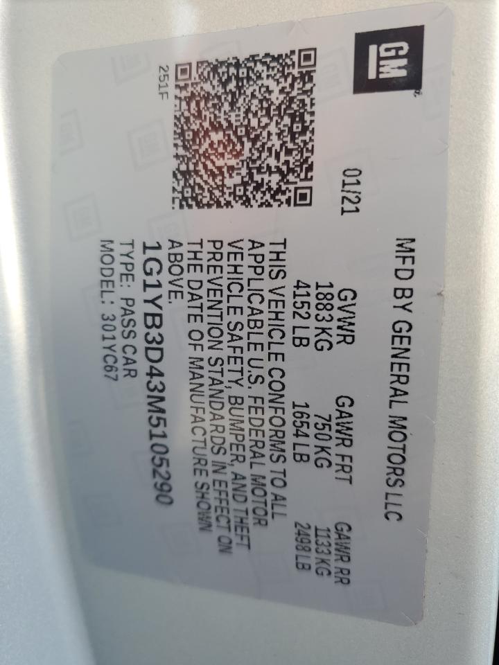 2021 Chevrolet Corvette Stingray 2Lt VIN: 1G1YB3D43M5105290 Lot: 91896525