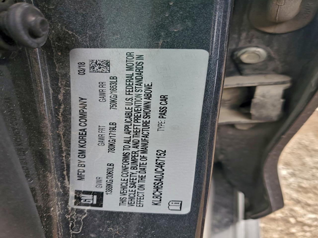 2018 Chevrolet Spark Activ VIN: KL8CH6SA0JC467152 Lot: 94033685